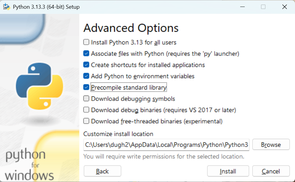 Python 3.13.3 Setup - Advanced Options