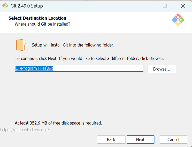 Git 2.49.0 Setup - Select Destination Location