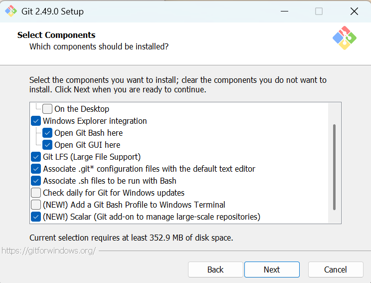 Git 2.49.0 Setup - Select Components