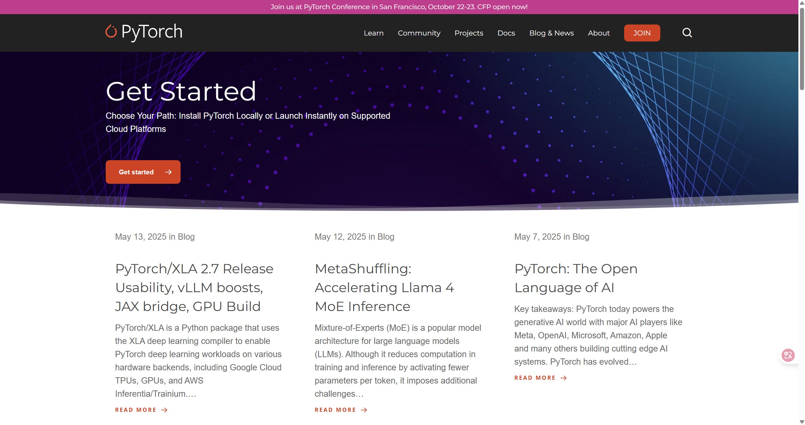 PyTorch 官网 - Get Started